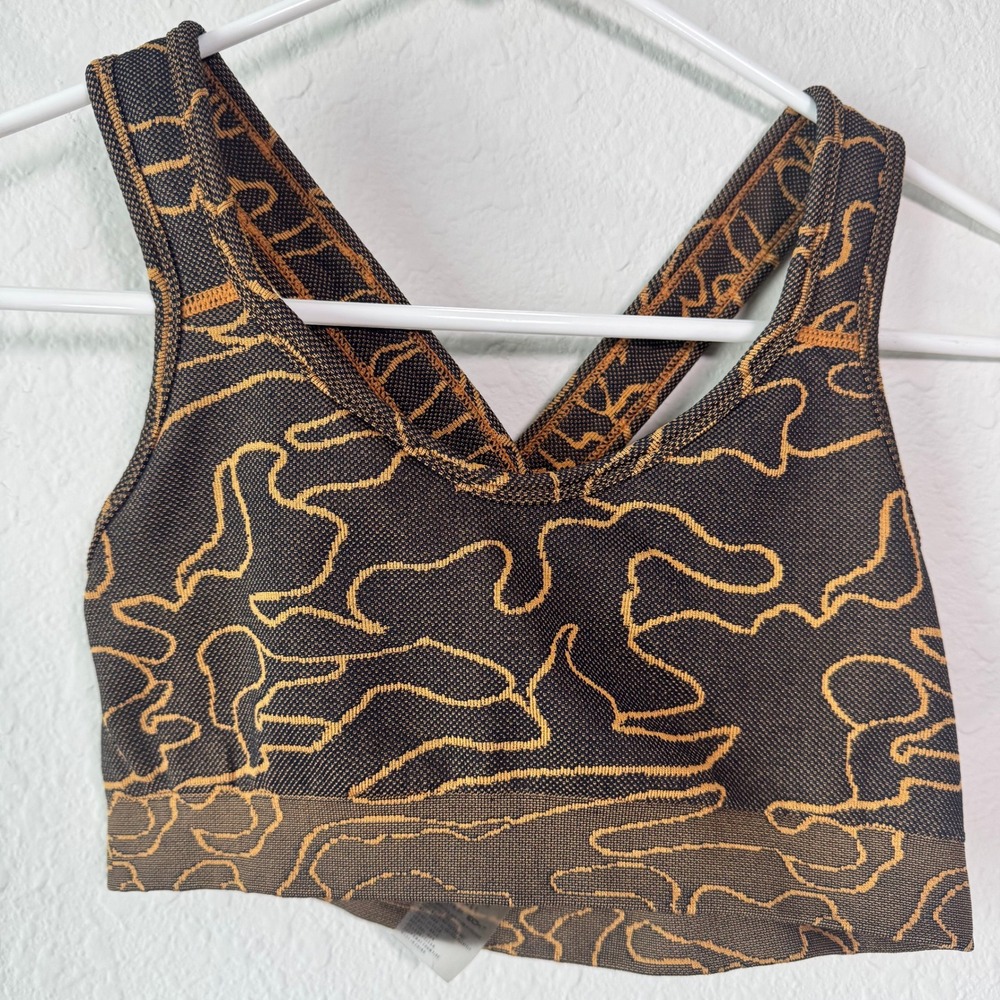 ECHT‎ Arise Camo Cross Back Sports Bra Brown Tan Seamless Racerback Size Small